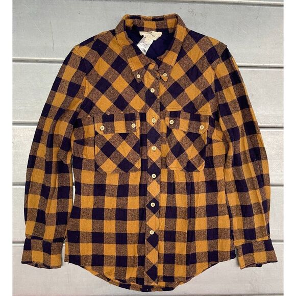 Isabel Marant Etoile Button Down Shirt Womens Size 1 Orange Blue 100% Silk Plaid - Picture 1 of 7